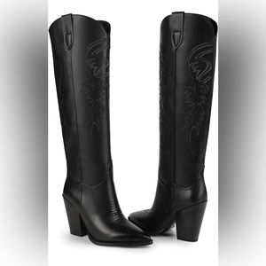 ISNOM Women's Western Boots Knee High Boots, Cowboy Cowgirl embroidered